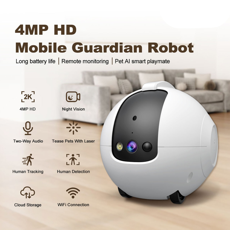Home Security Robot - Haustierüberwachungskamera 4 MP 360 ° Roboterkamera,